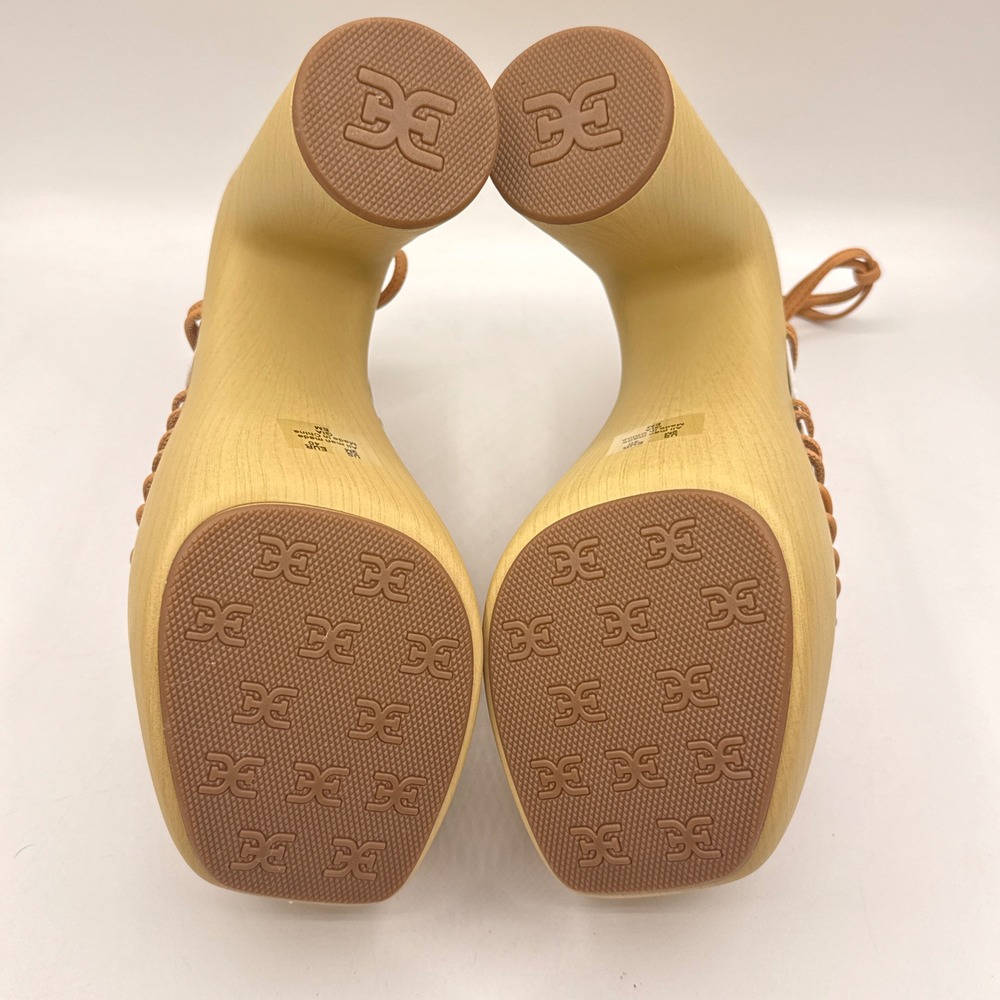 Sam Edelman Gia Platform Sandals Womens 9M Sand Vachetta Leather Wood Block Heel - Picture 12 of 16